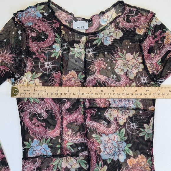 Rue21 Black Sheer Long Sleeve Dragon Print Mesh One-Piece Bodysuit (1-xs & 1-s) - Picture 9 of 13